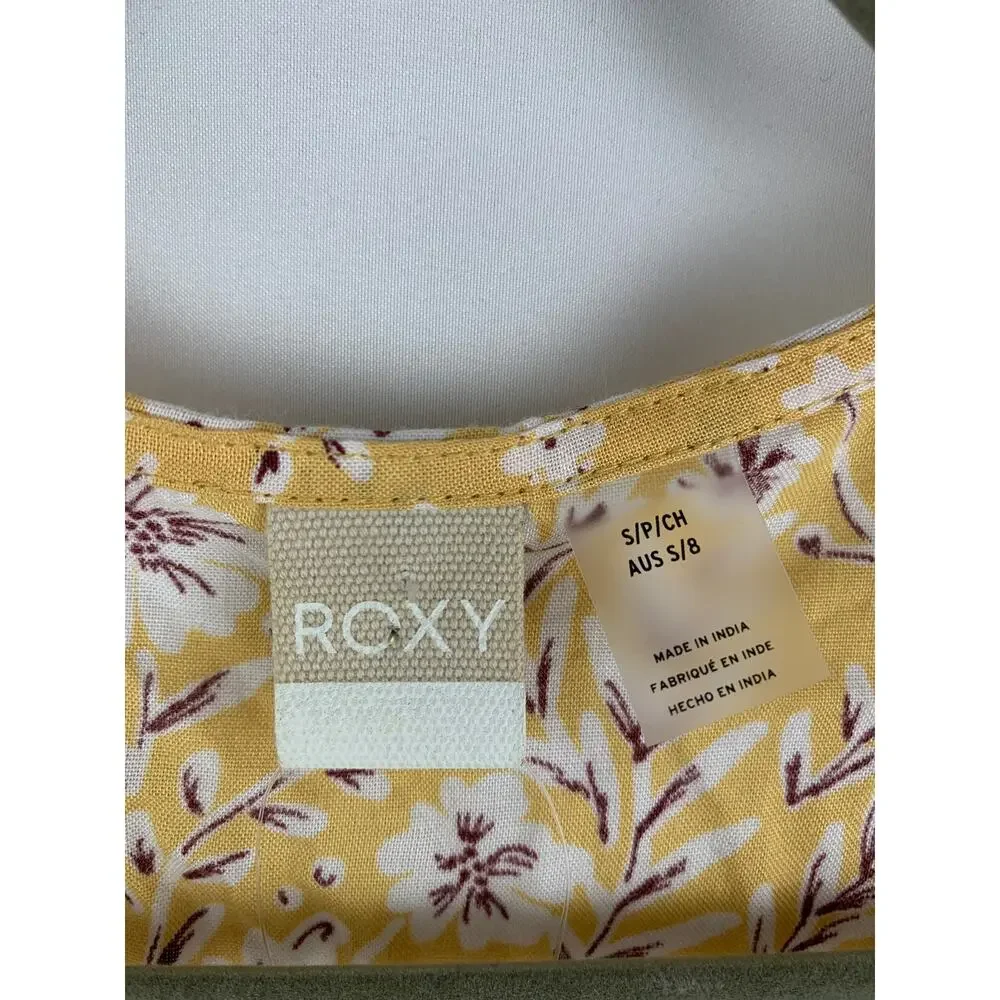 Roxy Floral Short Sleeve Wrap Mini Dress Womens Size Small Yellow New